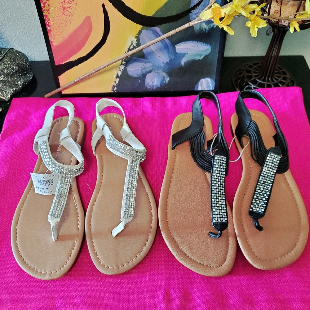 Sparkle Thong Sandals  Black/White / Sz 9